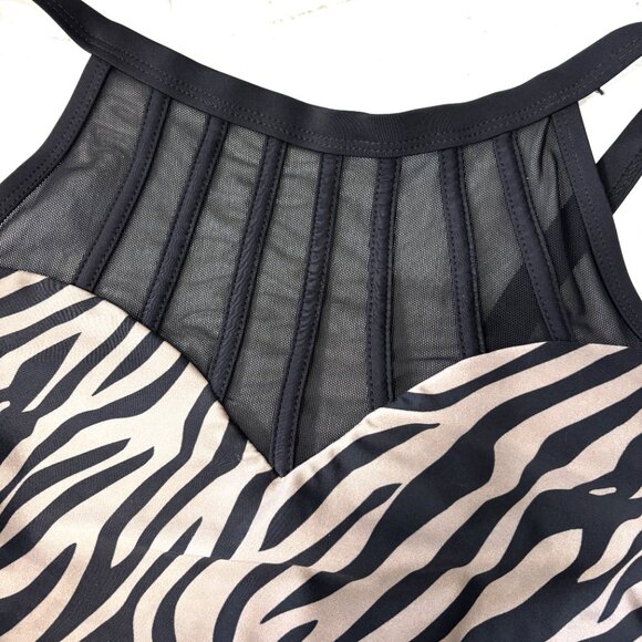 Alisha Levine Swim dress Tan Blk Zebra Stripe A-Line Skirt Size 8 - Picture 8 of 14